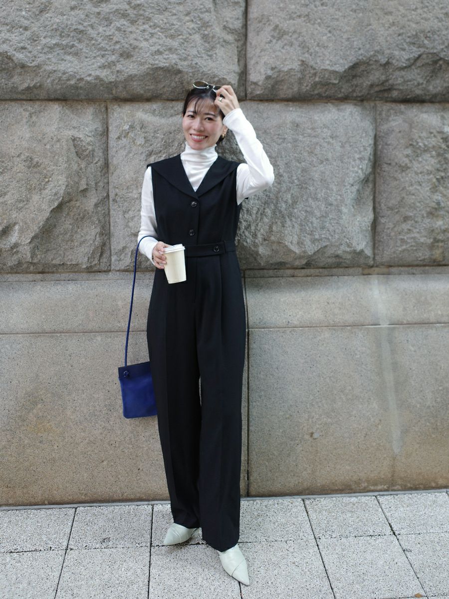 bow.a ボウエー　リラックスオールインワン　ブラック　M サロペット SAILOR COLLAR ALL-IN-ONE | bow.a